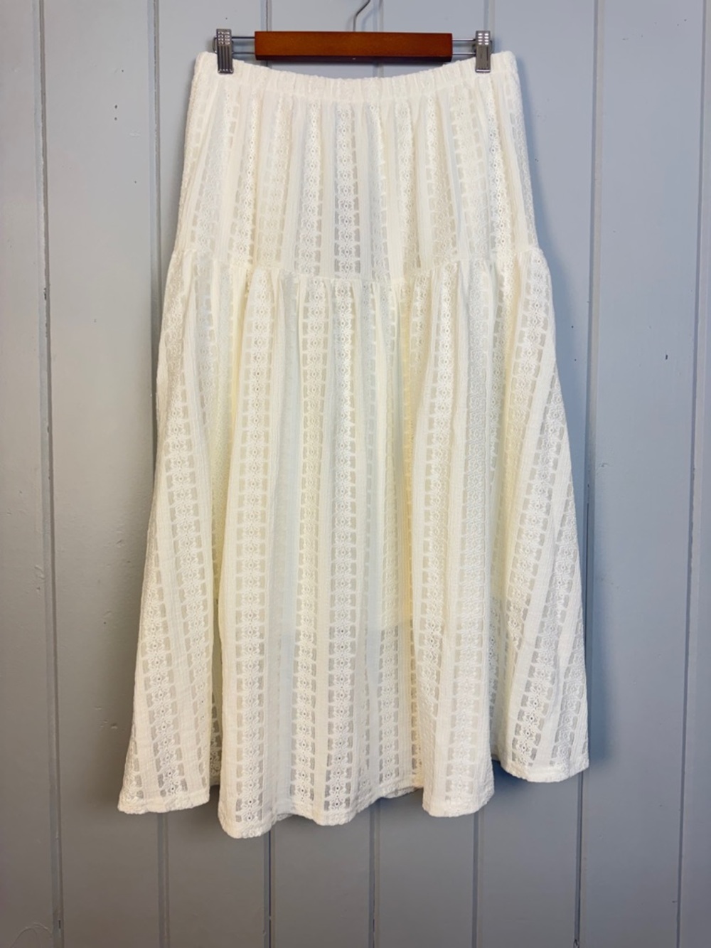 NWT Frye Anthropologie Marshmallow Ivory Lace Tiered Midi Skirt Boho Gypsy